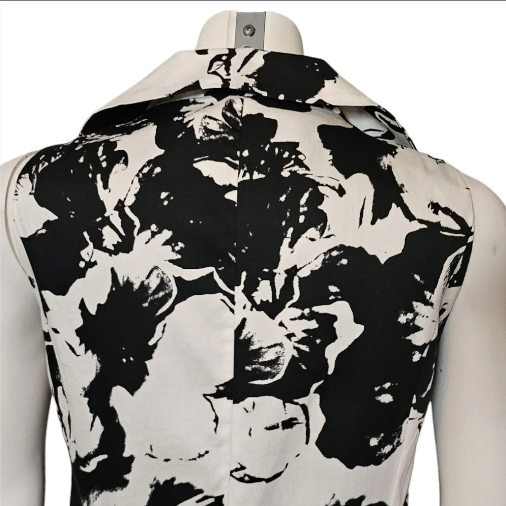 Jones New York Dress Black and White Floral Button Front Sleeveless Collar sz 4